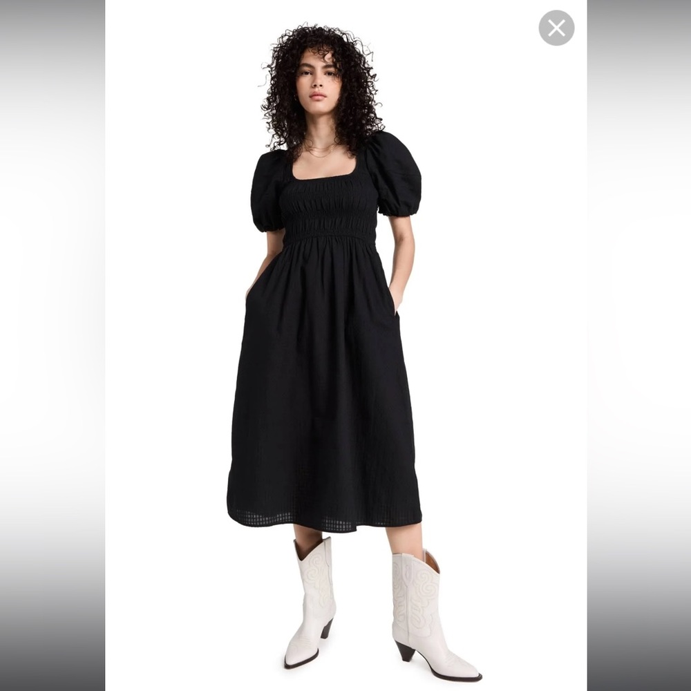 NEW Madewell Lucie Linen Blend Smocked
Midi Dress In True Black